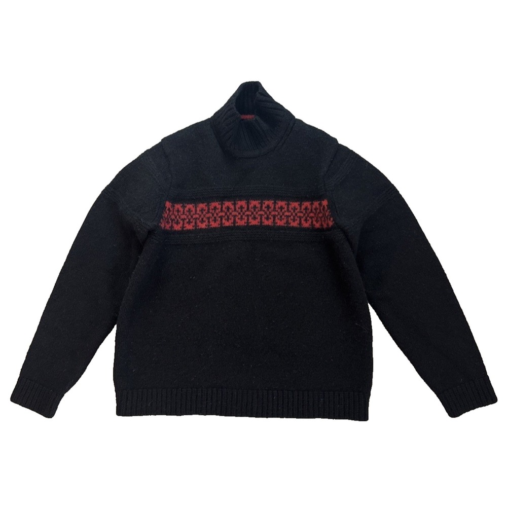 VTG Tommy Hilfiger Women M Black 100 Lambswool Fair Isle Knit Turtleneck Sweater